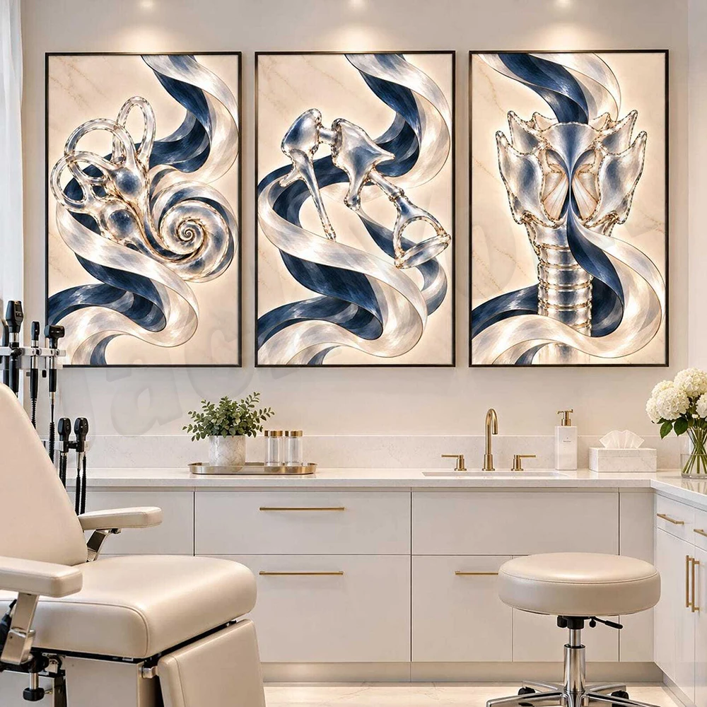 Spine, spinal cord, ear, cochlea, pelvic anatomy art, hip joint, audiology, neuroscience art, chiropractic clinic decor poster
