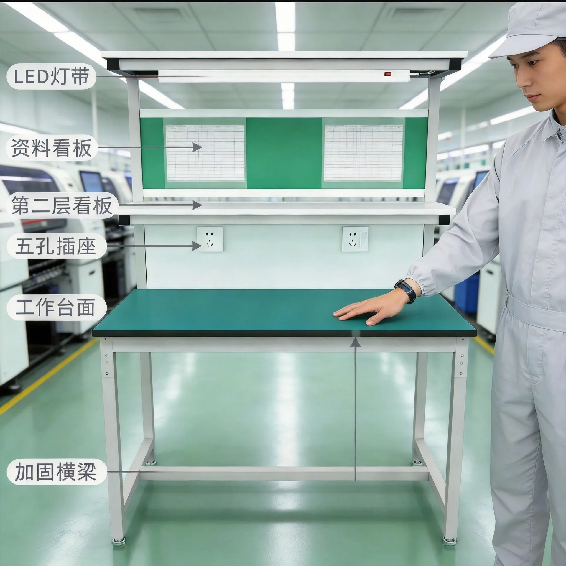 Anti-static light workbench workshop with lamp console multi-station factory assembly line anti-static workbench