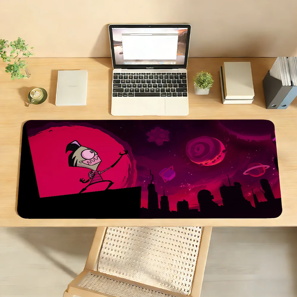 Tapis de souris XXL antidérapant en caoutchouc avec bord verrouillable, motif dessin animé Invader Zim, pour PC, ordinateur portable, clavier de bureau, grand tapis de jeu
