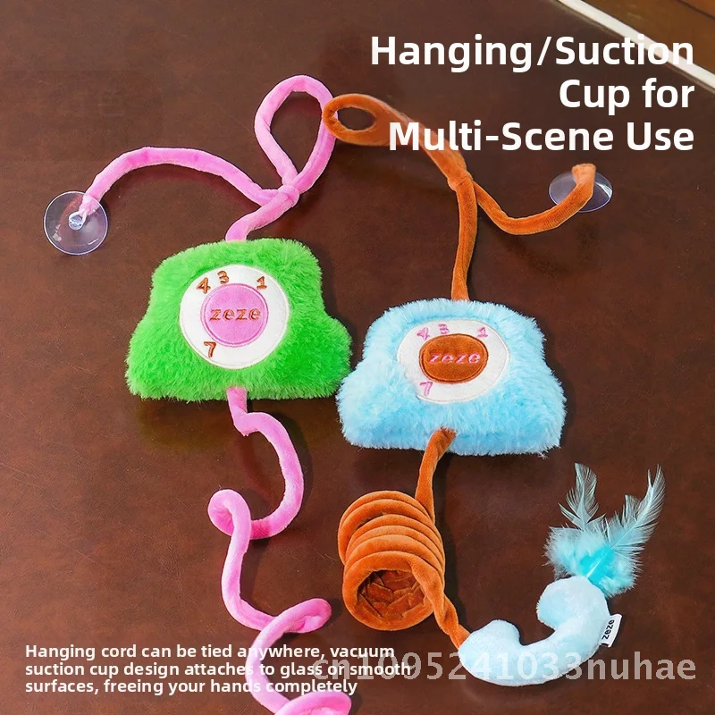 

Zeze Elastic Rope Cat Toy with Tea Set Phone Design Self-Relief Funny Mint Plush Fabric Polyester Fiber for Cats Pet Supplies