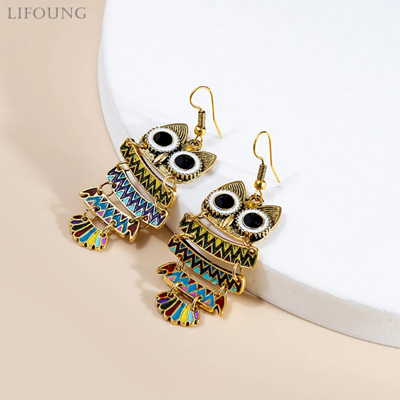 Metal Owl Multi Colors Enamel Hook Earrings For Women Vintage Classic New Styles Fashion Jewelry Wholesale Accessories 2023696