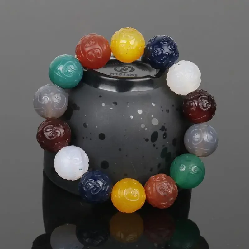 Natural Agate Xiangyun Return Pattern Duobao round Beads Duobao String Bracelet