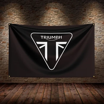 레트로 T-Triumph 오토바이 깃발, 방 차고 장식용 폴리에스터 인쇄 오토바이 깃발, 3x5 피트