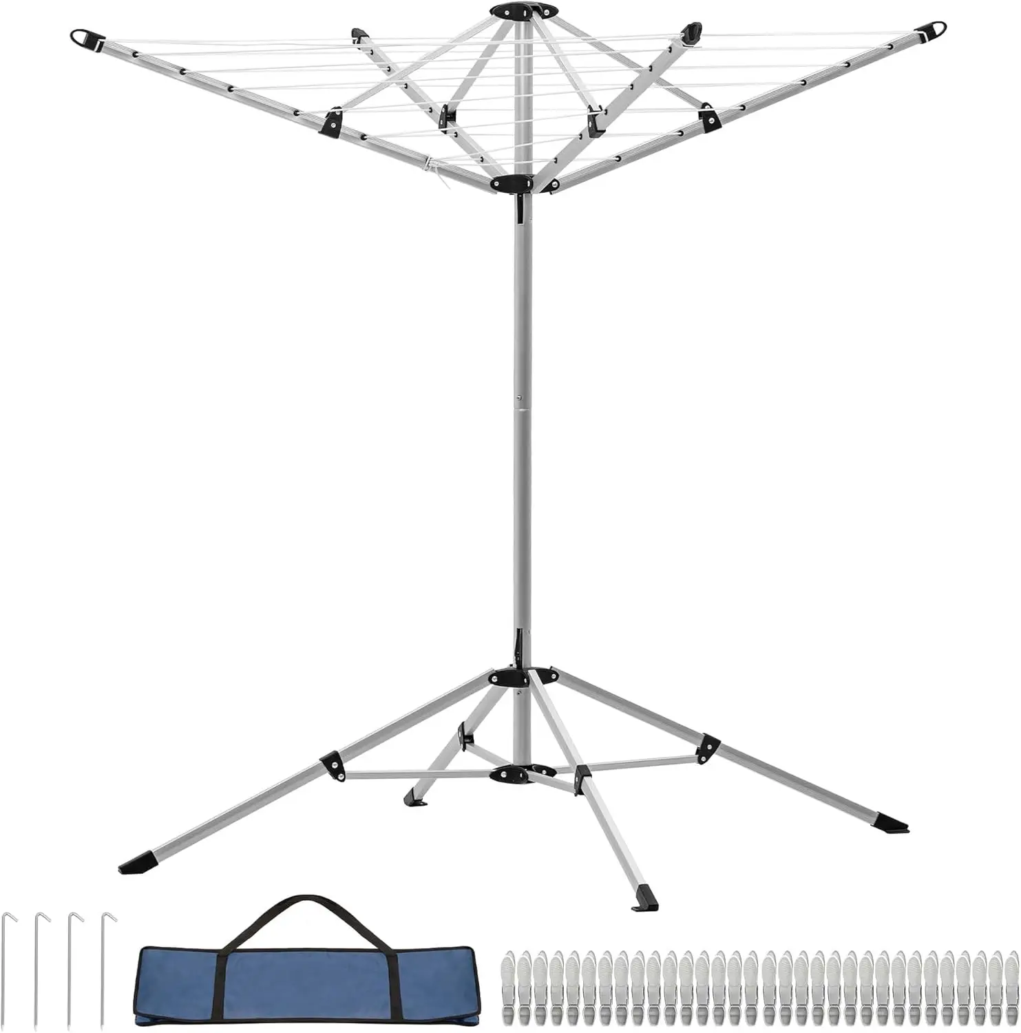 

Портативный зонтик для белья, 65 футов подвесного пространства, предварительно натянутый со стабильным основанием, сушилка с 4 рычагами для внутренней и наружной одежды