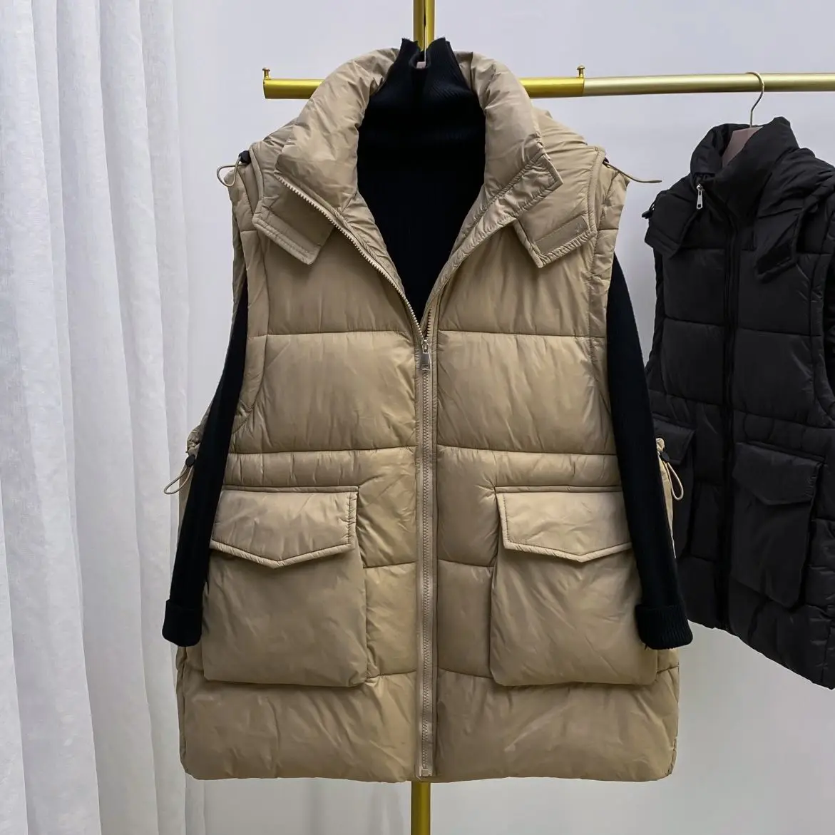 

Parka Women Hooded Vest Coat Casual Coats Jacket Sleeveless Turn Down Collar Zipper Pockets Loose Office Lady 2025 Autumn Winter