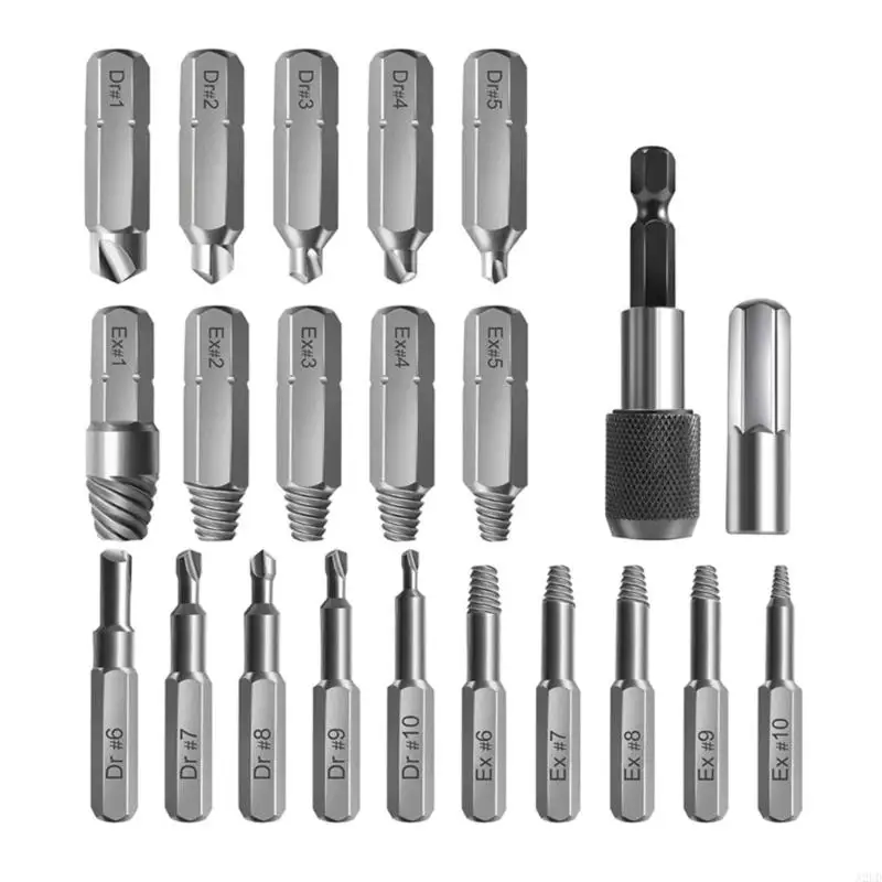 A2UD 22Pcs Damaged Screw Extractor Kit Disassemble Screws Bolt Stud Slip Teeth Demolish Stripped Broken Remover Tools