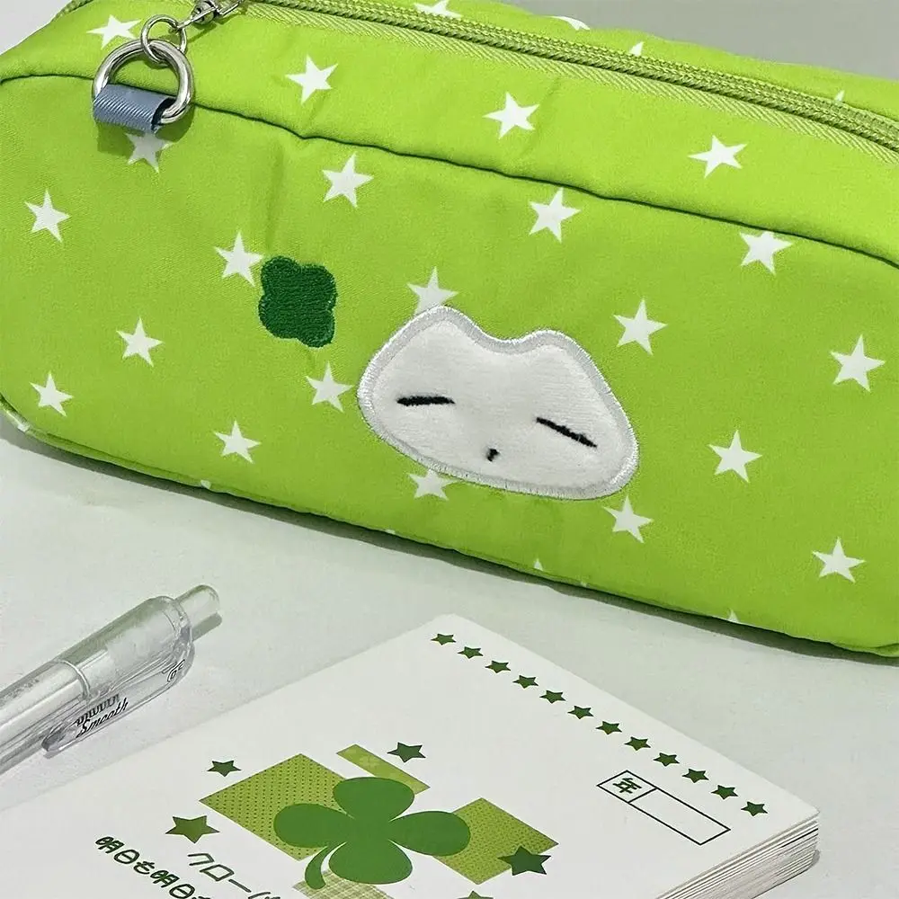 Borsa per penne verde Astuccio per matite portatile di grande capacità Borsa per riporre articoli di cancelleria con motivo a stella e gattino per studenti