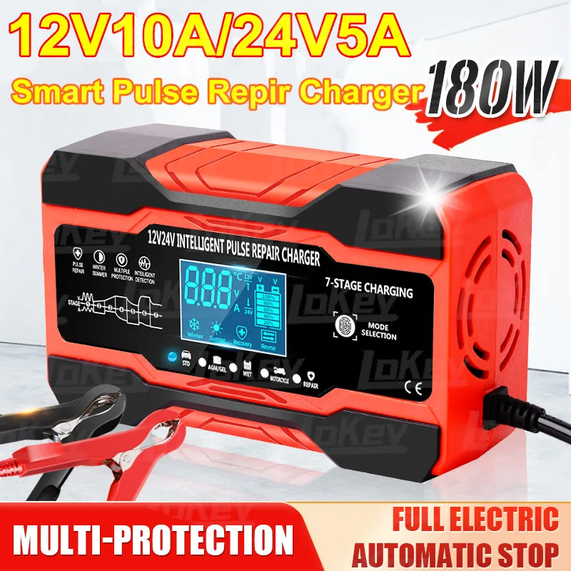 

12V 10A 24V 5A Full Automatic Battery chargers Digital LCD Display Car 12V Battery charger Power Puls Repair Chargers Lead Acid