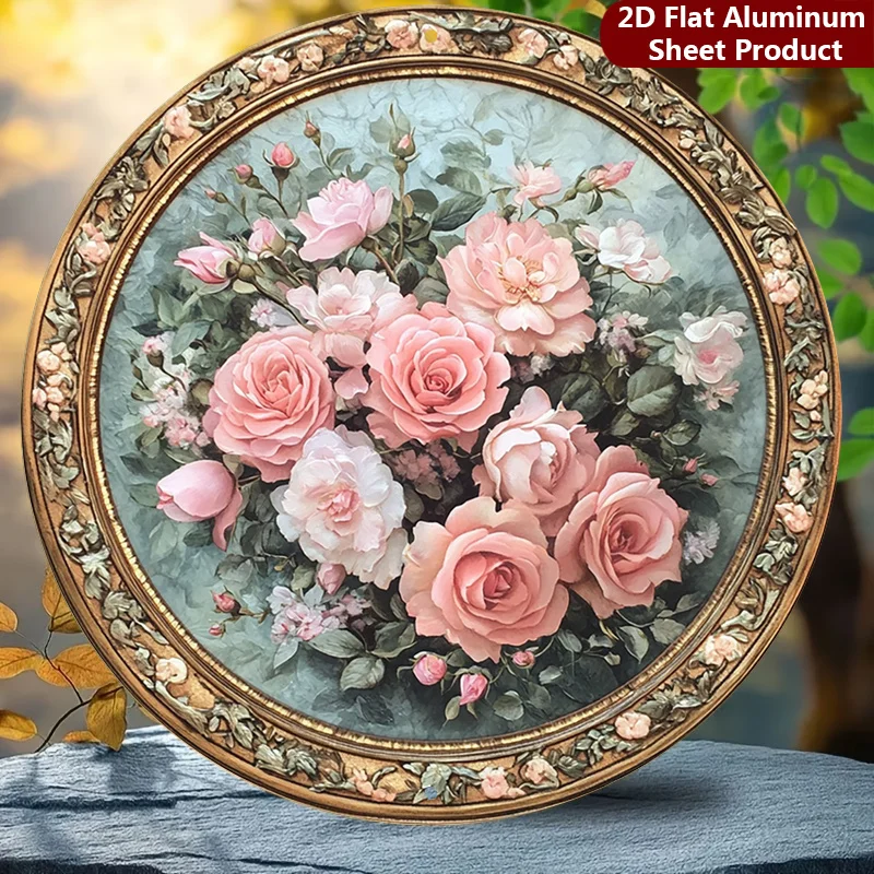 2D Flat, 1 Piece Pack, Elegant Rose Decorative Sign Victorian Style Plaque Floral Pattern, Perfect for Home, Porch, Garden, Cafe