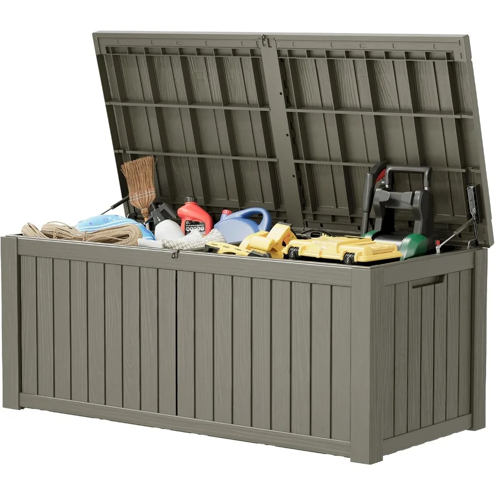 

150 Gallon Outdoor Storage Box,Resin Large Sturdy Deck Box, Backyard Outside Storage Box Waterproof with Double Wall Panels,Pac