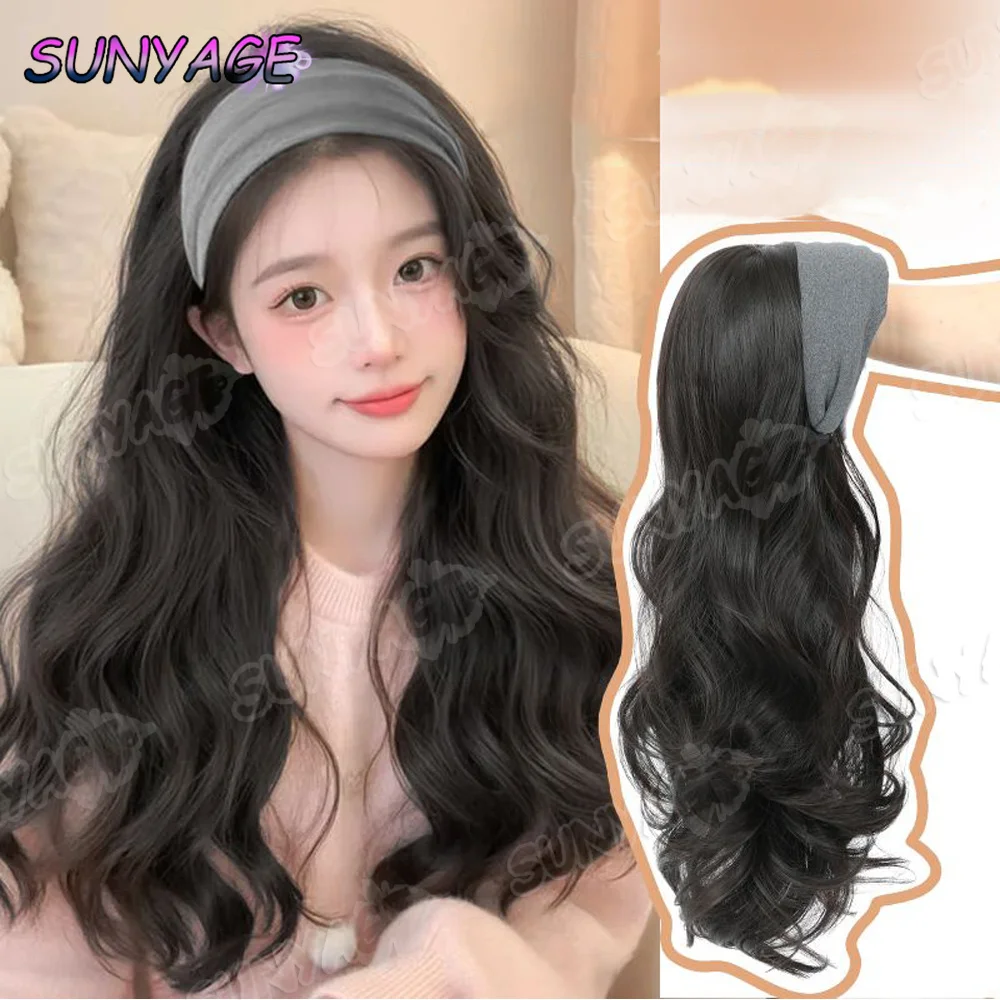 

Hairbands Wigs One-piece long curly hair Semi full head cover Women's high skull top hat Synthetic wig water ripple autumn winte