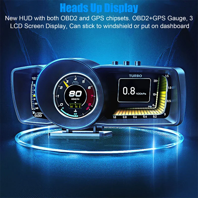 Car HUD Multi-funzione cruscotto Head Up Display OBD + GPS Smart tachimetro Auto Gauge sistema di allarme Turbo Boost.A600