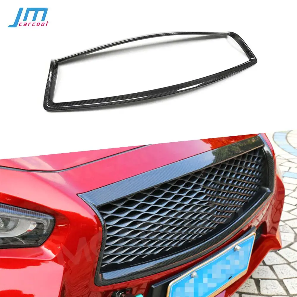 

Carbon fiber Front Head Bumper Grill Frame ABS Gloss Black Car Decoration For Infiniti Q50 Sedan 4 Door 2014-2020