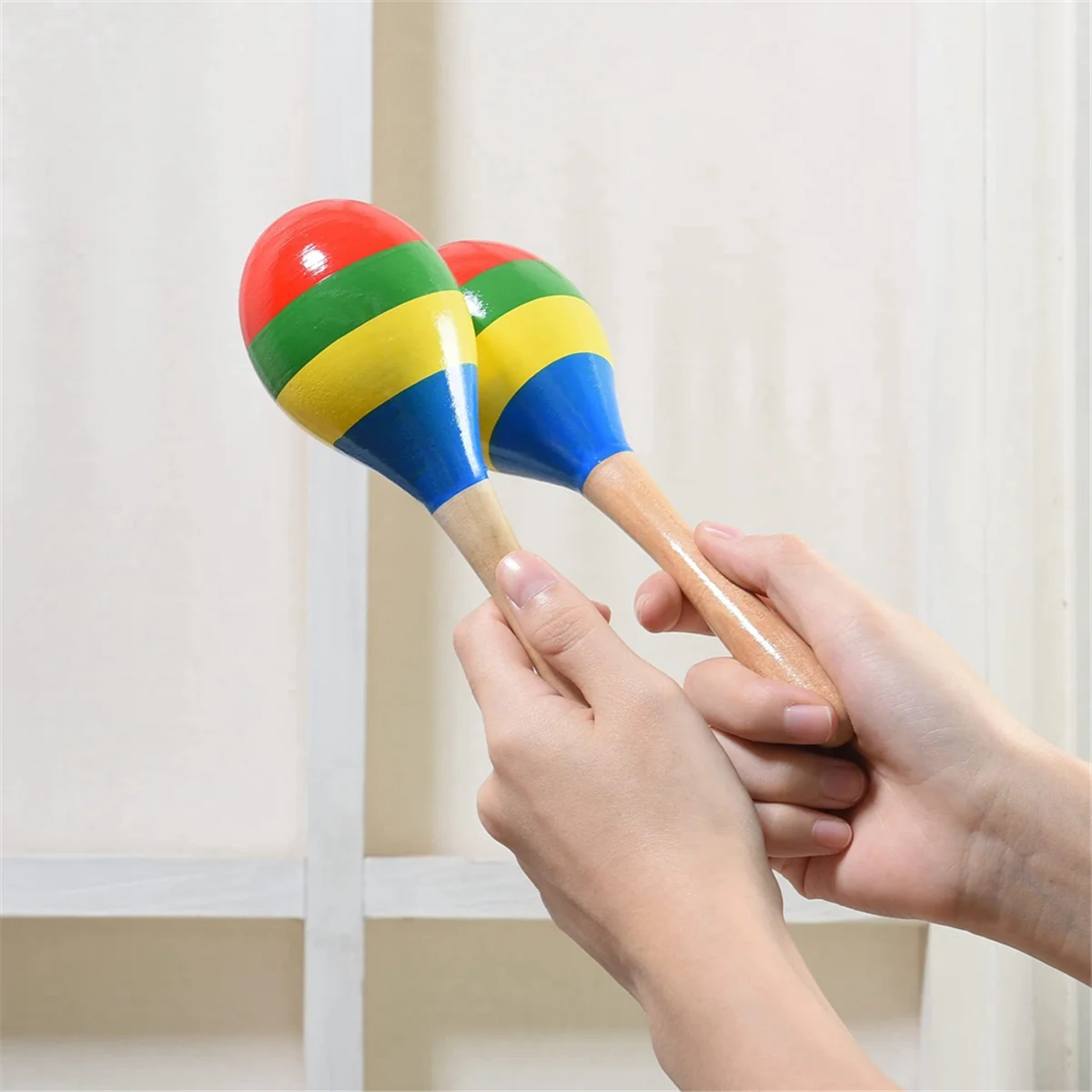 New A26P Maracas Hand Percussion Rattles, Wooden Rumba Shaker Musical Instrument for Kids Adults, Set of 2