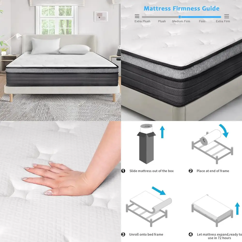 Matelas Queen Size Eiue - Hybride 10 pouces, ressorts ensachés, ferme moyenne, respirant et de soutien