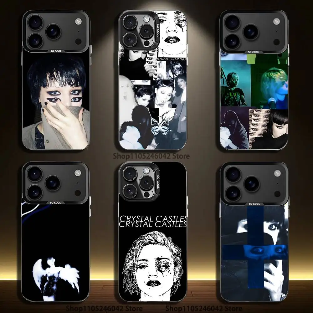 

C-Crystal Castles Band For iPhone 17,16,15,14,13,12,11,Mini,Pro,E,SE4,XS,MAX Black Shockproof Candy Matte Cover