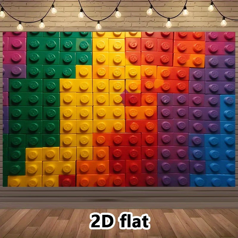 لافتة حفلات - خلفية من الطوب المتشابك بنمط كتلة، ترتيب جو عيد الميلاد المزخرف بالبوليستر