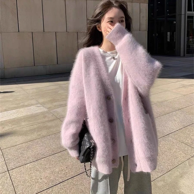 

2025 женский бархатный свитер, пальто, японский открытый кардиган в стиле ретро, осень-зима, свободная вязаная верхняя одежда, уличная одежда, утепленная пуговица