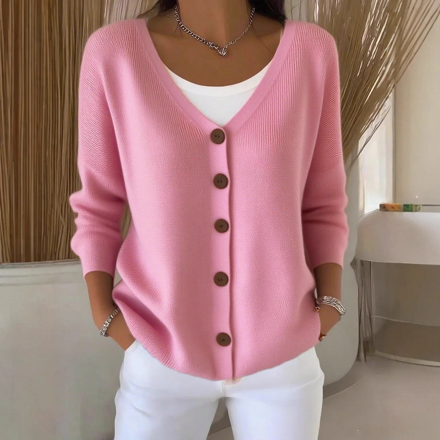 

2025 Autumn Winter New Knitted Cardigan Women's Solid Color Casual Fashion Sweater Jacket Women's Cardigan European American