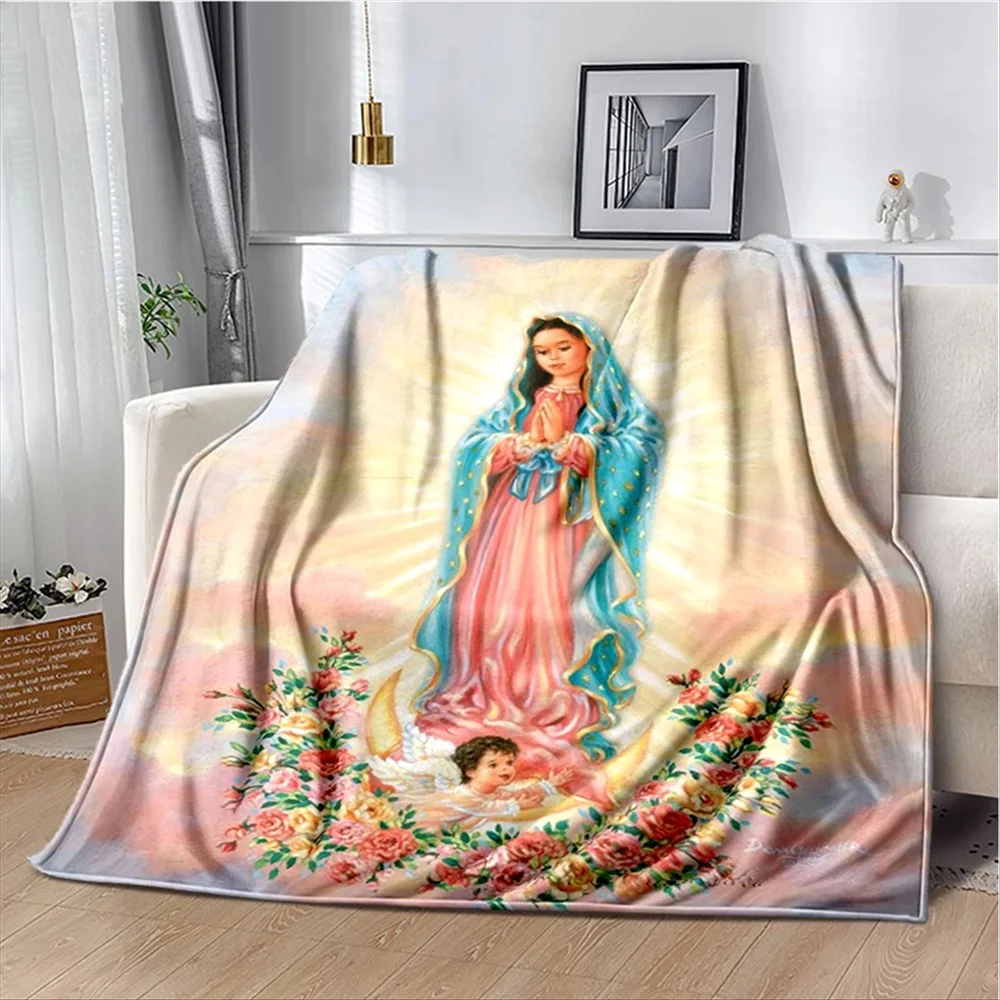 Our Lady Of Guadalupe Blanket Lightweight Warm Mary Throw Blanket Soft Sofa Cover Religion Blankets For Bedroom Couch