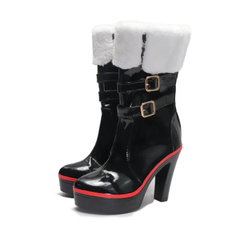 Anime CODE GEASS Lelouch of the Rebellion C.C. Cosplay Shoes Black High Heels Short PU Leather Boots For Halloween Carnival