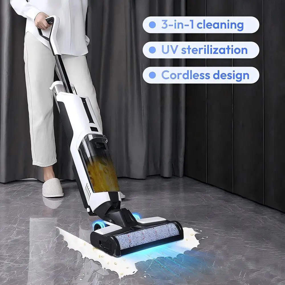 3 in 1 Vacuum Mop Washing Machine Floor Washer 11500pa 2600mAh 680mL One Touch Self Cleaning 180W Electric Mop Cleaner