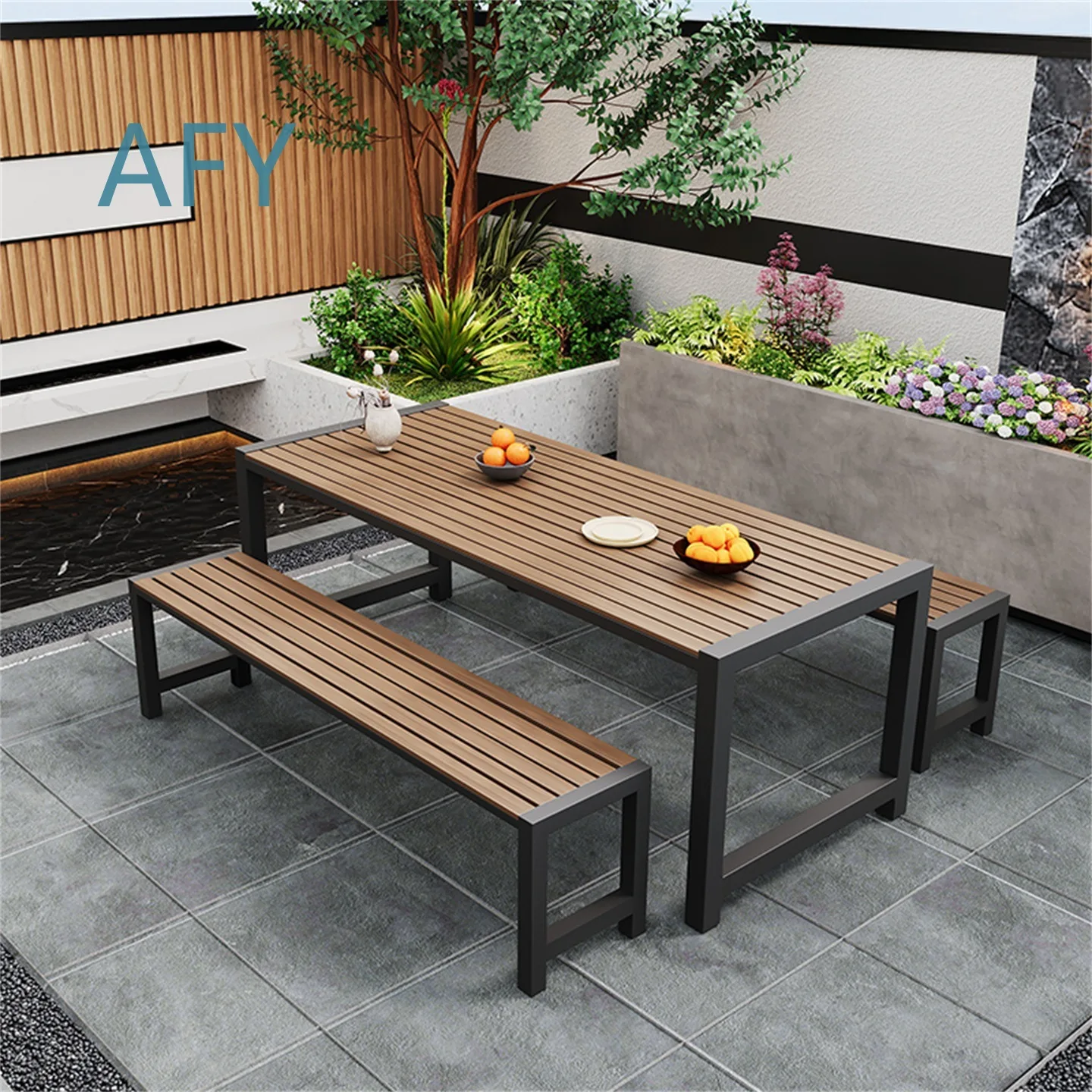 Outdoor Table and Chair Set for Garden Patio Park Cafe Food Street Outdoor Long Dining Table and Chairs Combo for Leisure Use