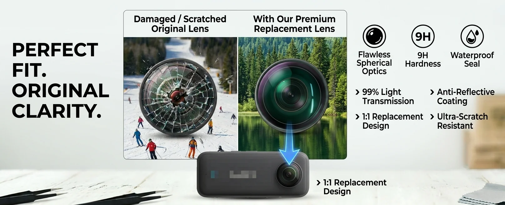 MORUS Sportkamera-Objektiv für Insta360 X4 Action-Kamera, Schwarz, Kompatibel mit Insta360 X4, Ersatzteil-Zubehör, Brille – Detail 5