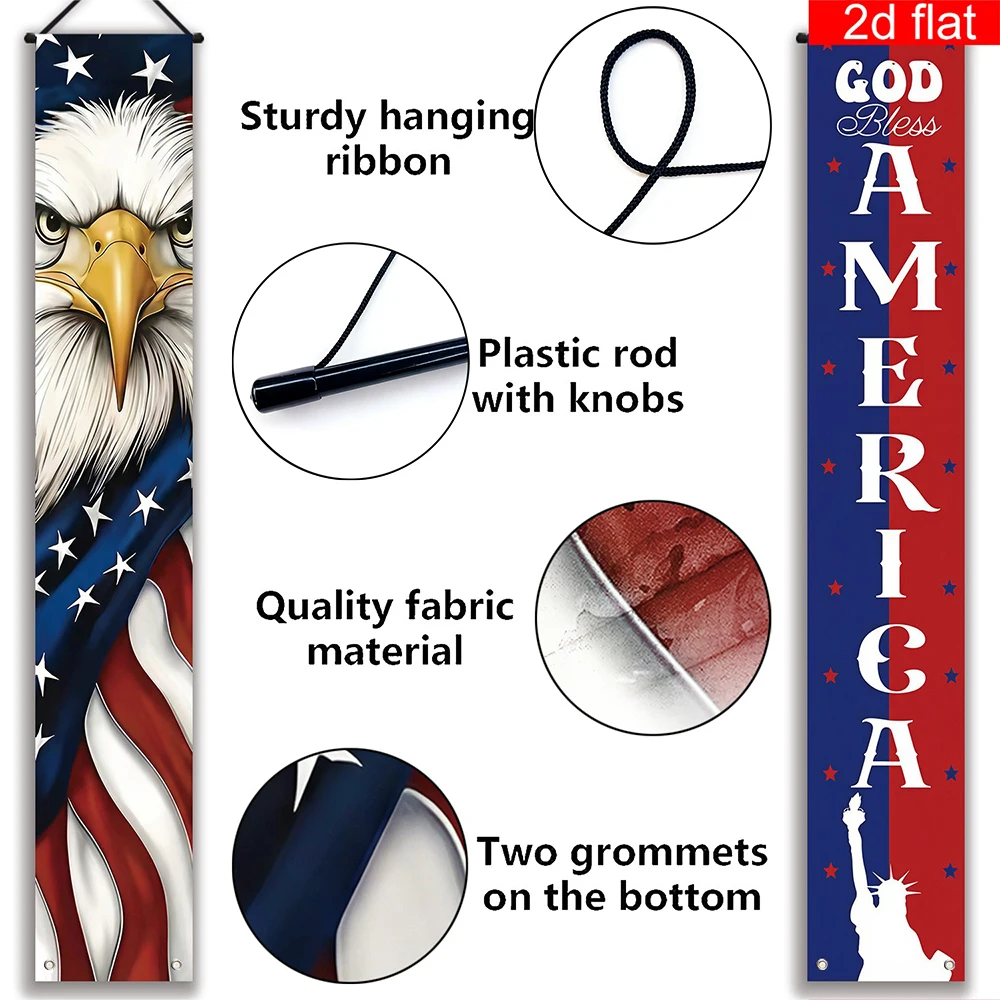 1 Set patriotisches Veranda-Banner, amerikanische Flagge, Polyester, Unabhängigkeitstag, Haustür-Hängedekoration für die Partydekoration zum 4. Juli – Detail 3