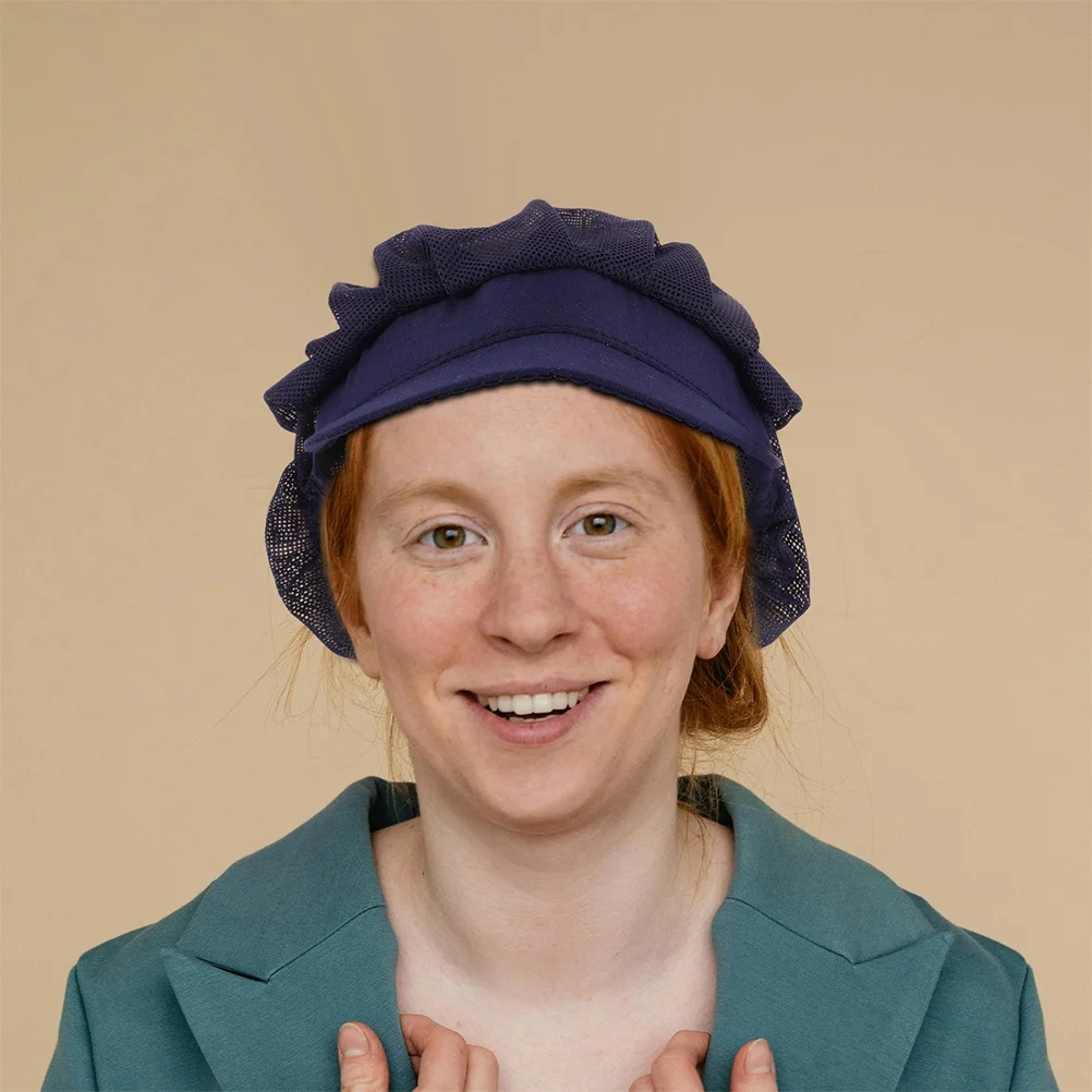 หมวกเชฟระบายอากาศ 2 ชิ้น หมวกตาข่ายแบบ unisex สำหรับใช้ในครัว ทำอาหาร บริการอาหาร ใช้ในอุตสาหกรรมอาหาร หมวกสีกรมท่าสำหรับผู้หญิง