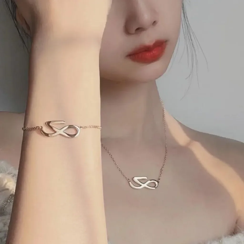 Kpop Idol JK Golden Logo Necklace Bracelet Korean Fashion Accessories Jewelry