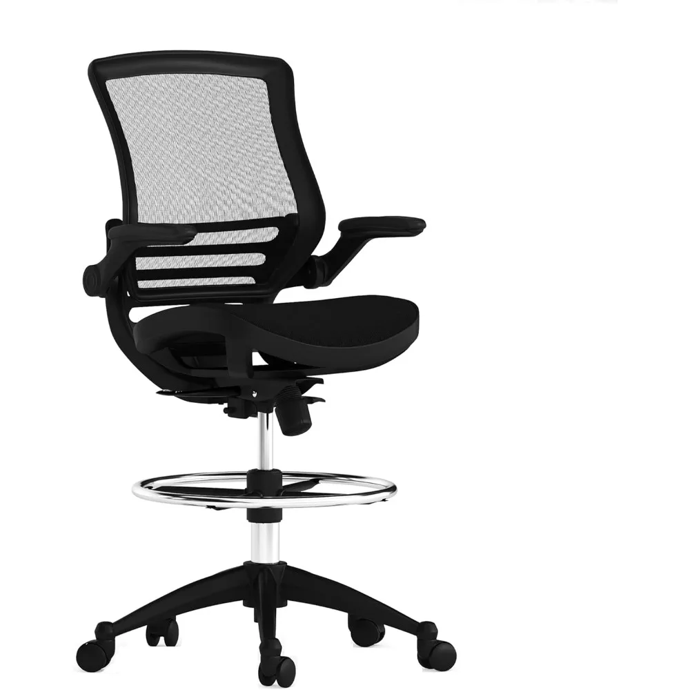 Mid-Back Swivel Office Chair with Adjustable Foot Ring, Lumbar Support, and Seat Height