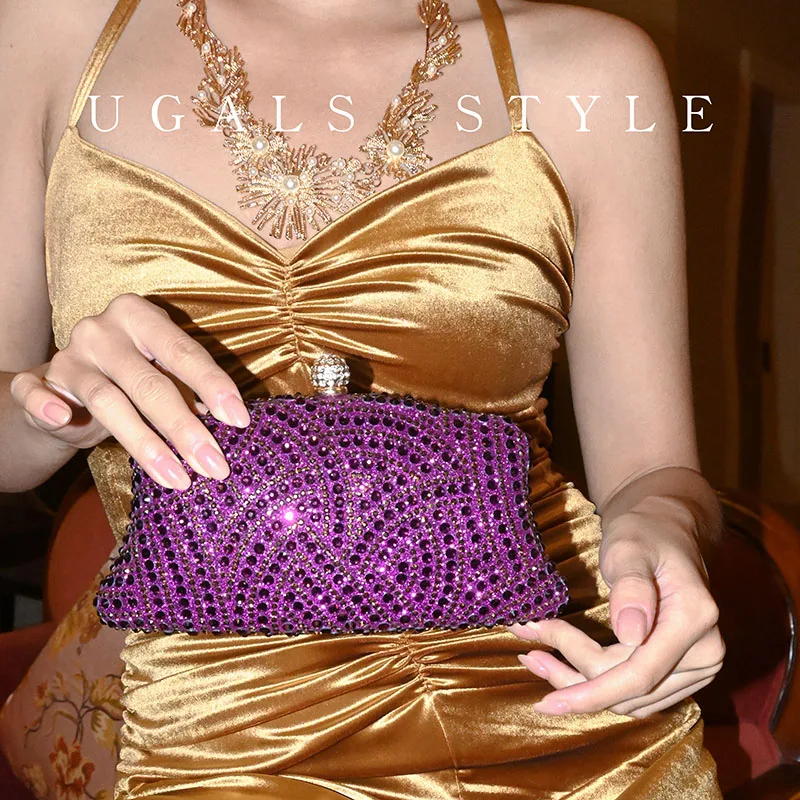 

Purple Silver Colorful Women Diamond Sweet Dinner Evening Bag Lady Crystal Prom Party Handbag Female Banquet Clutch Purse Wallet