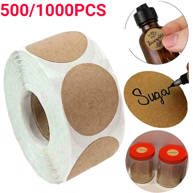 500/1000pcs Round Kraft Paper Stickers Blank Labels Wedding Invitation Cards Hang Tag Christmas Decor Envelope Sealing Stickers