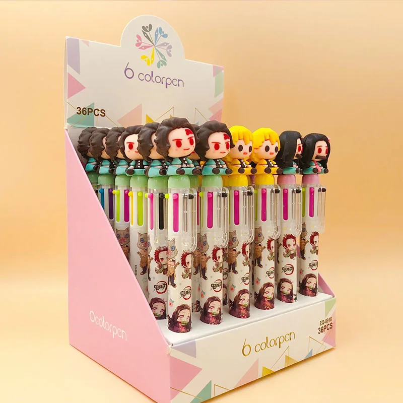 36 pcs/lot Kawaii Demon Slayer Ballpoint Pen Cute 6 Colors Ball Pens School Office Writing Supply Stationery Gift