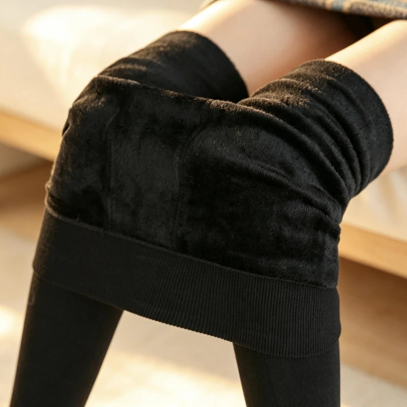 Damen-Perlen-Samt-Leggings mit Fleecefutter, dicke warme einteilige Thermohose für Herbst und Winter, dehnbare Damen-Unterhose. – Detail 4