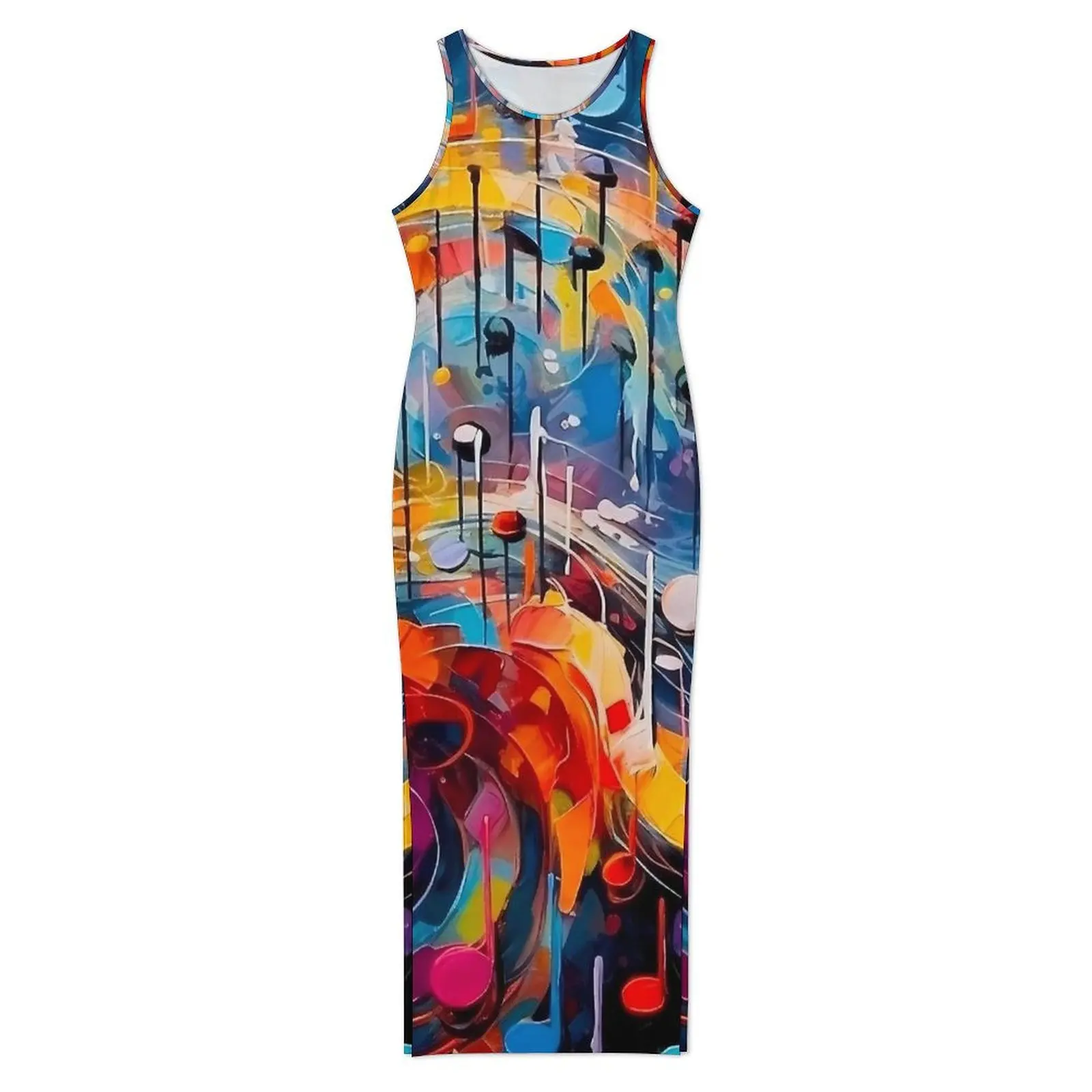 Colorful Music Note Bodycon Dress Summer Abstract Print Retro Maxi Dresses Women Sleeveless Design Aesthetic Dress Big Size 4XL