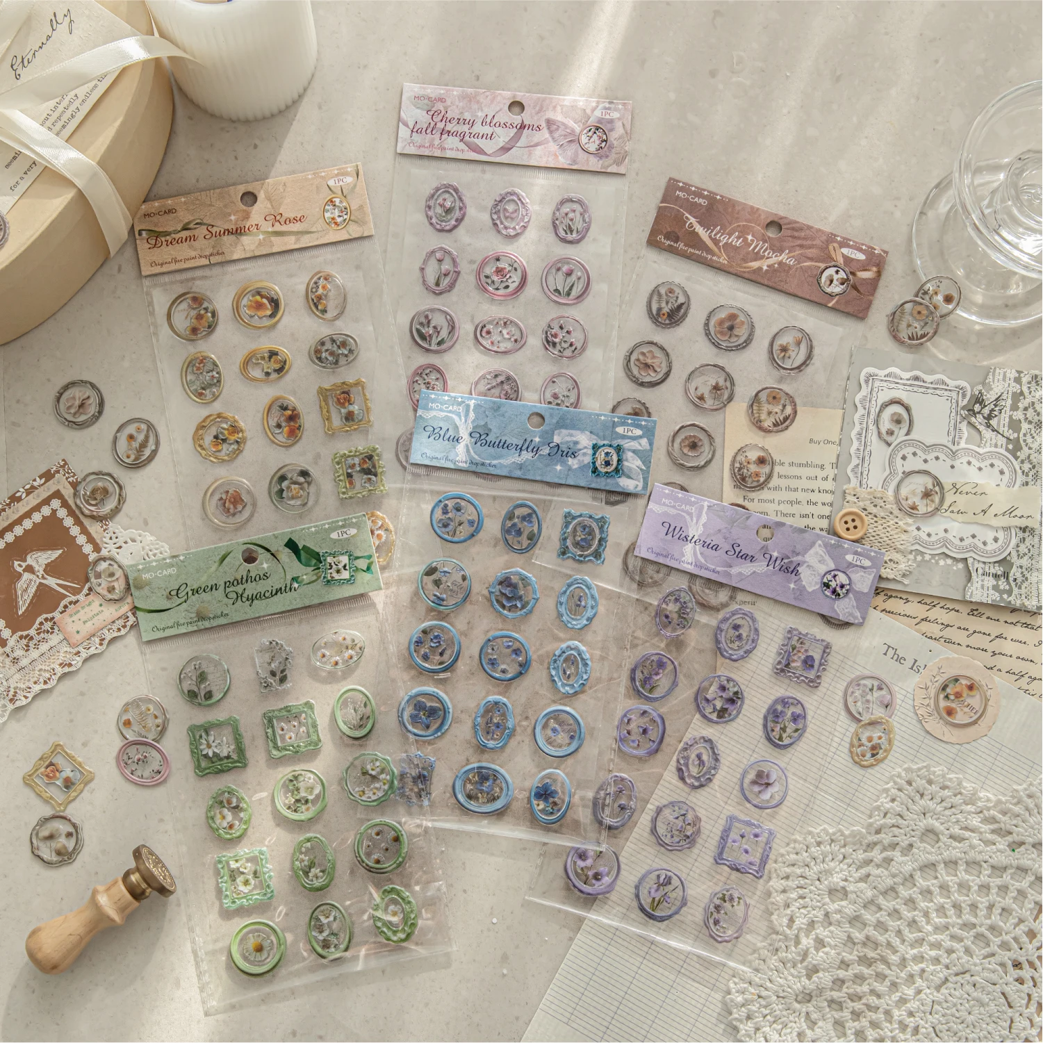 JIANQI 1 Stück/Packung Lackwachs Relief Aufkleber Papier Materialien DIY Scrapbooking Materialien Collage Junk Journal Dekor Aufkleber