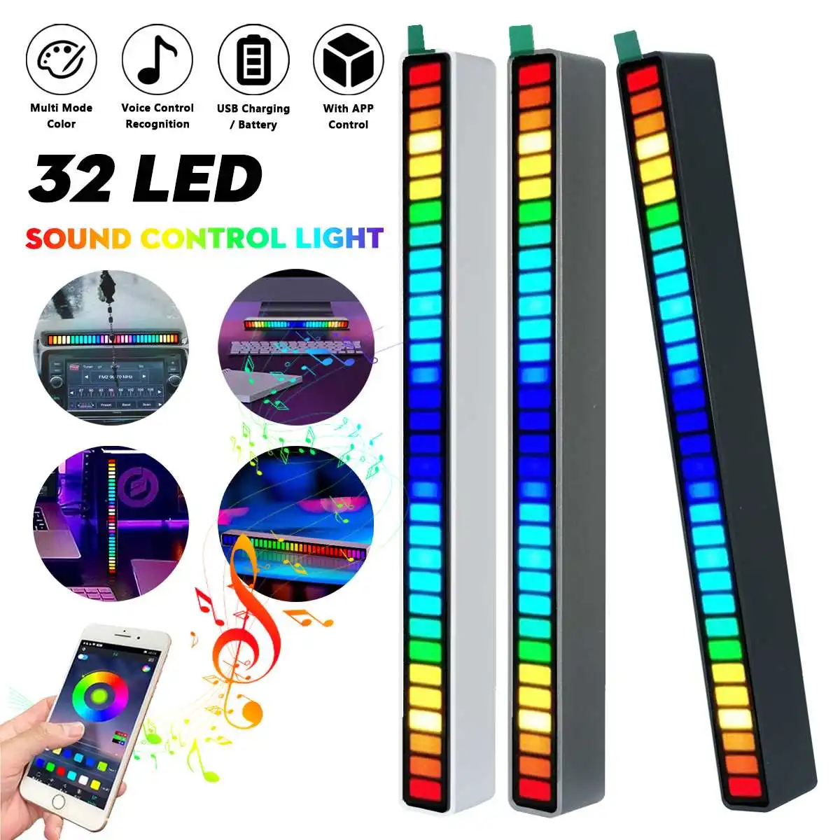 New RGB Sound-activated Rhythm Ambient Atmosphere Lamp APP Control Colorful LED Music Rhythm Night Light For Bar Car Home Decor
