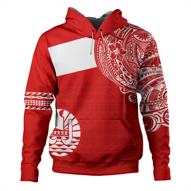 French Polynesia Tahiti Map Flag Hoodies Tahiti Ethnic Tattoo Styles Graphic Hooded Sweatshirts Vintage Mens Clothing Pullovers