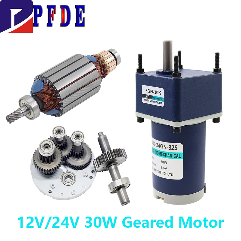 12V 24V DC Gear Reducer Motor 30W High Torque Speed Adjustable DC Motor CW CCW XD3D30-12GN