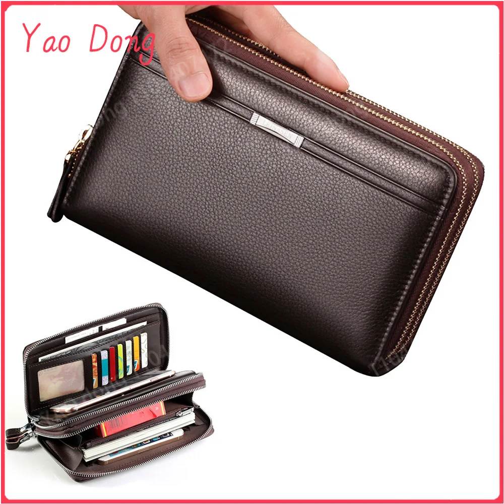 Yao Dong Men Long Wallet Purse Clutch Wrist Bag Mobile Cell Phone Case Business Rtro Male PU Leather Cigarette Handy Money Bag P