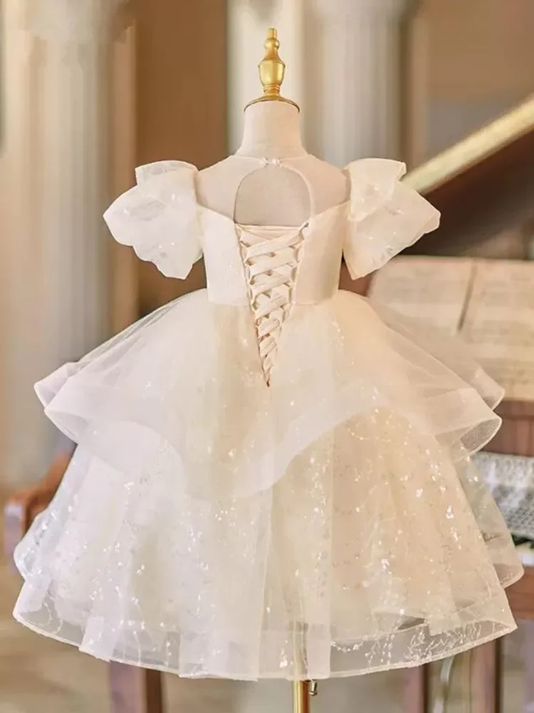 New Children's Host Catwalk Princess Evening Gown Wedding Birthday Baptism Party Flower Girl Dresses A4133 Vestidos