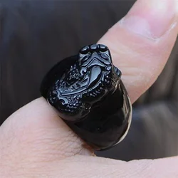 Retro Natural Black Obsidian Carved Chinese Amulet PiXiu Lucky Thumb Ring Vintage Man's Rings Luxury Jewelry Gifts 19-22mm
