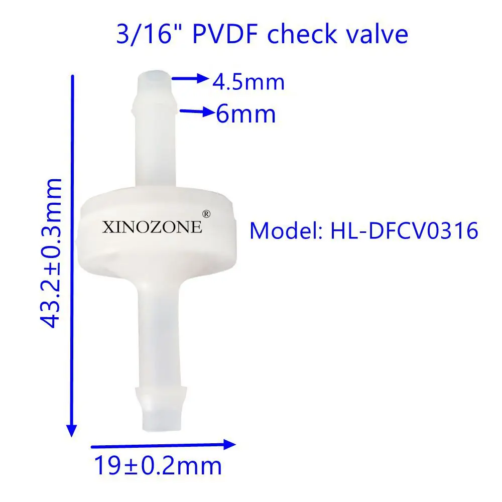 1/4in plastikowy zawór zwrotny zawór ozonowy zapobiegający cofaniu wody membrana OD 6.5mm materiały PVDF HL-DFCV0416