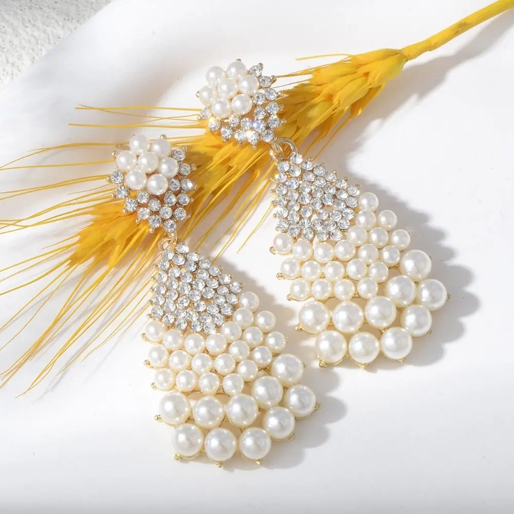 

Bridal Shining Pearl Rhinestone Earrings Exquisite Luxury Diamonds Earrings Birthday Gift Crystal Jewelry Women