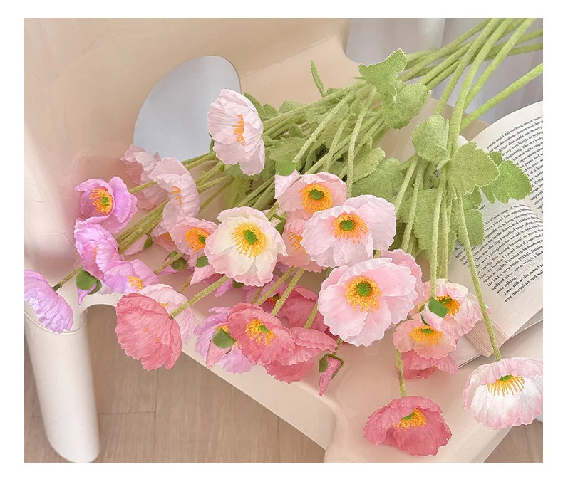4-Köpfiger Künstlicher Mohnblumenstrauß aus Seide für Heimdekoration, Brautjungfern, Garten, Party, Hochzeit, DIY, Fotografie und Blumendekoration – Detail 4