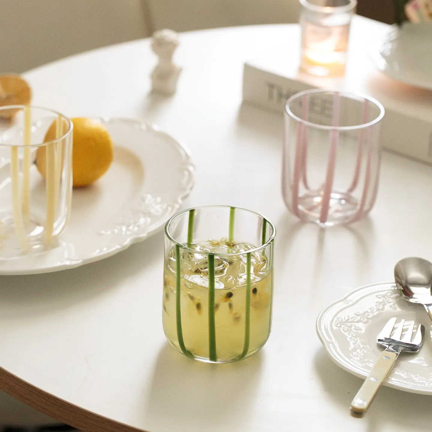 Handmade Colored Striped Glass Cup, Creatively Designed Juice Glass Cup, Home Dining Table Decoration Gift