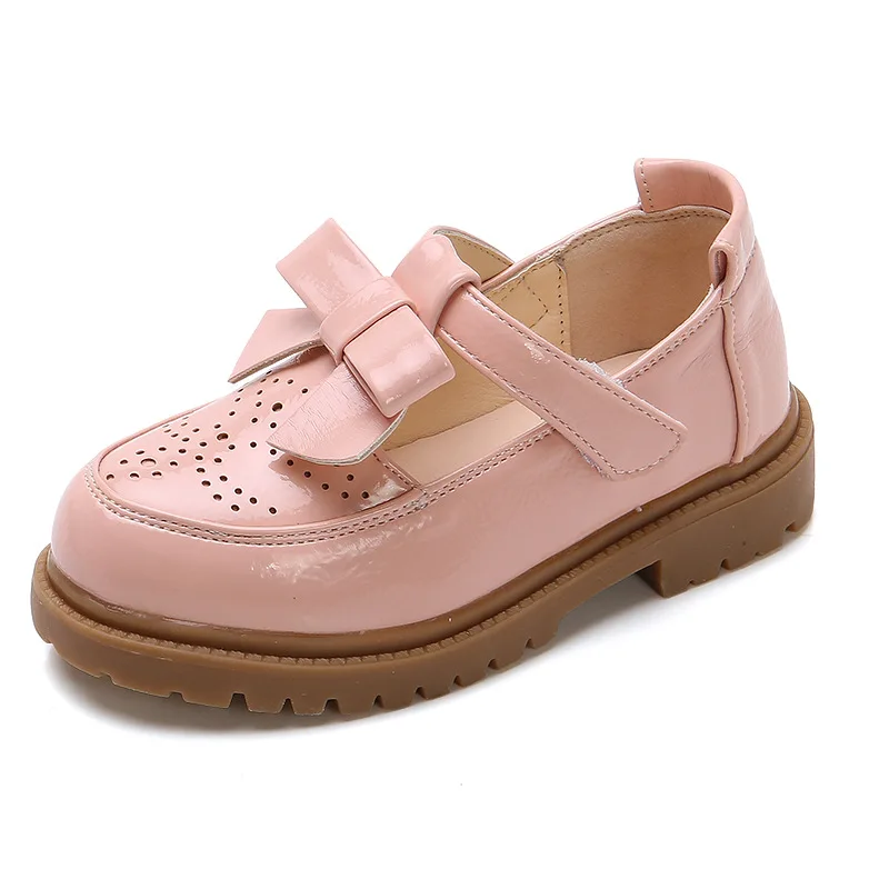 Kids Leather Shoes Girls Oxfords Leather Flats T-strap Children\'s Shoes Cut-outs Breathable Anti-slip British Vintage Style Bow