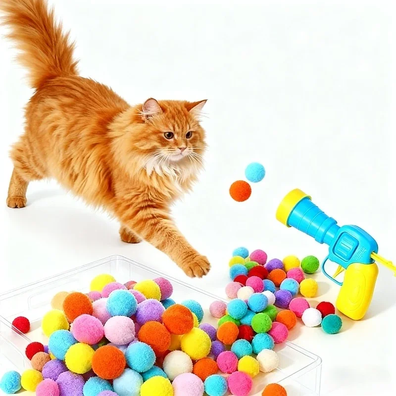 Kreative Mini Schießen Pistole Katze Spielzeug Interaktive Start Training Stretch Plüsch Ball Spiel Für Haustier Kätzchen Spaß Spielen Pet Liefert